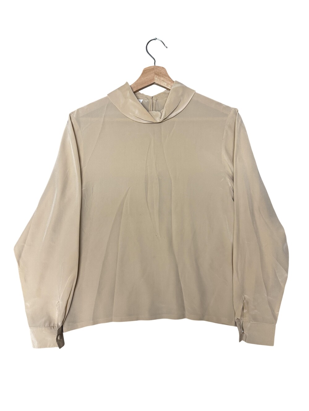 Vintage Neiman Marcus Blouse Womens Small Beige Silk Cowl Neck Long Sleeve Solid